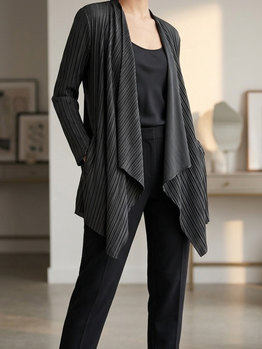Draped  Plisse Cardigan/Jacket